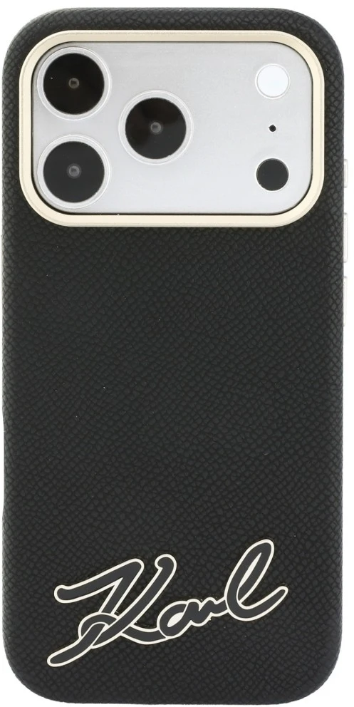Dėklas Karl Lagerfeld Grained with Resin Signature Logo MagSafe do iPhone 18 Pro / 17 Pro juoda