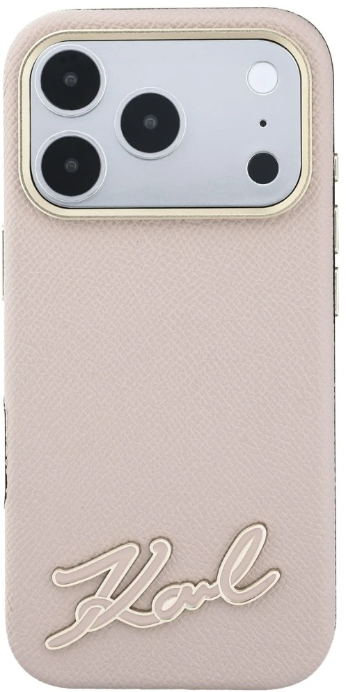 Dėklas Karl Lagerfeld Grained with Resin Signature Logo MagSafe, skirtas iPhone 18 Pro / 17 Pro, rožinis