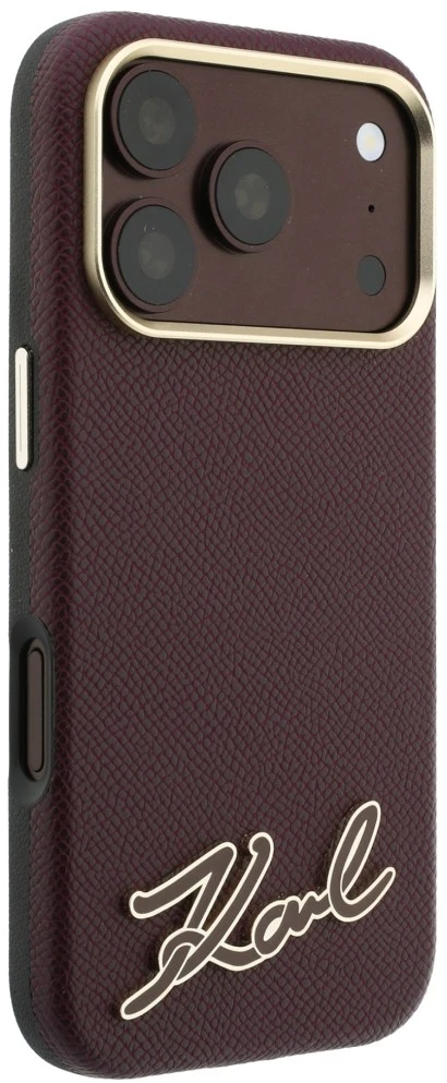 Dėklas Karl Lagerfeld Grained with Resin Signature Logo MagSafe, skirtas iPhone 18 Pro / 17 Pro, bordo spalvos