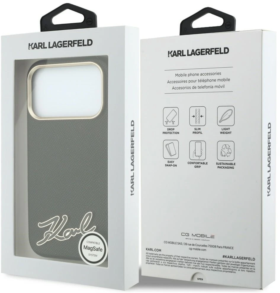 Dėklas Karl Lagerfeld Grained with Resin Signature Logo MagSafe do iPhone 18 Pro / 17 Pro juoda