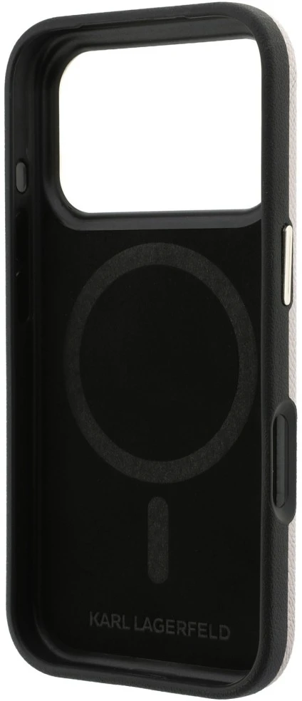 Dėklas Karl Lagerfeld Grained with Resin Signature Logo MagSafe, skirtas iPhone 18 Pro / 17 Pro, rožinis