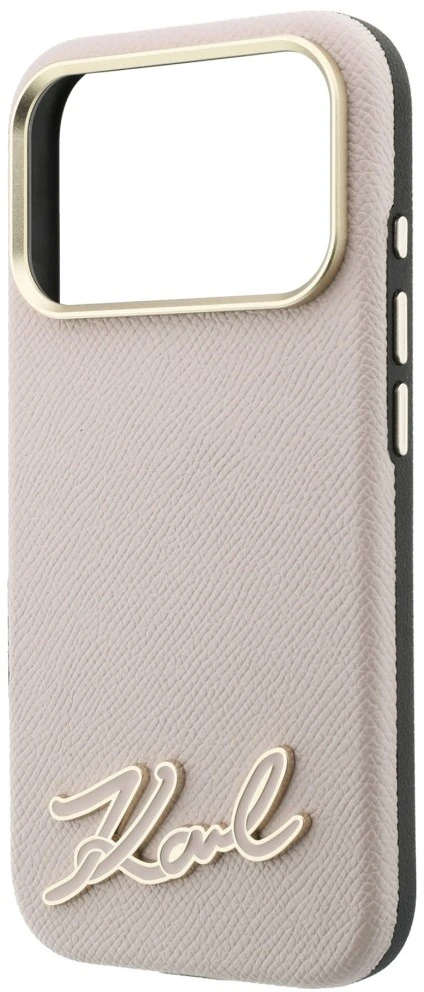 Dėklas Karl Lagerfeld Grained with Resin Signature Logo MagSafe, skirtas iPhone 18 Pro / 17 Pro, rožinis