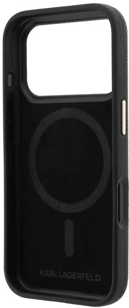 Dėklas Karl Lagerfeld Grained with Resin Signature Logo MagSafe do iPhone 18 Pro / 17 Pro juoda
