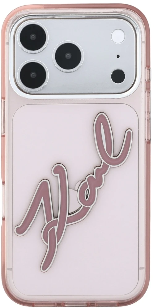 Dėklas Karl Lagerfeld IML Big Signature Resin Metal Frame Case, skirta iPhone 17 Pro / 18 Pro - Rožinė