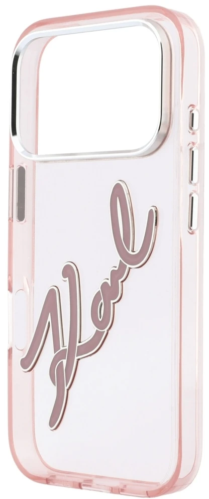 Dėklas Karl Lagerfeld IML Big Signature Resin Metal Frame Case, skirta iPhone 17 Pro / 18 Pro - Rožinė