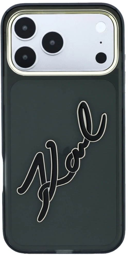 Dėklas Karl Lagerfeld IML Big Signature Resin Metal Frame Case for iPhone 18 Pro Max / 17 Pro Max - Juodas