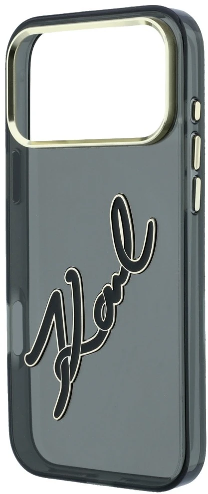 Dėklas Karl Lagerfeld IML Big Signature Resin Metal Frame Case for iPhone 18 Pro Max / 17 Pro Max - Juodas