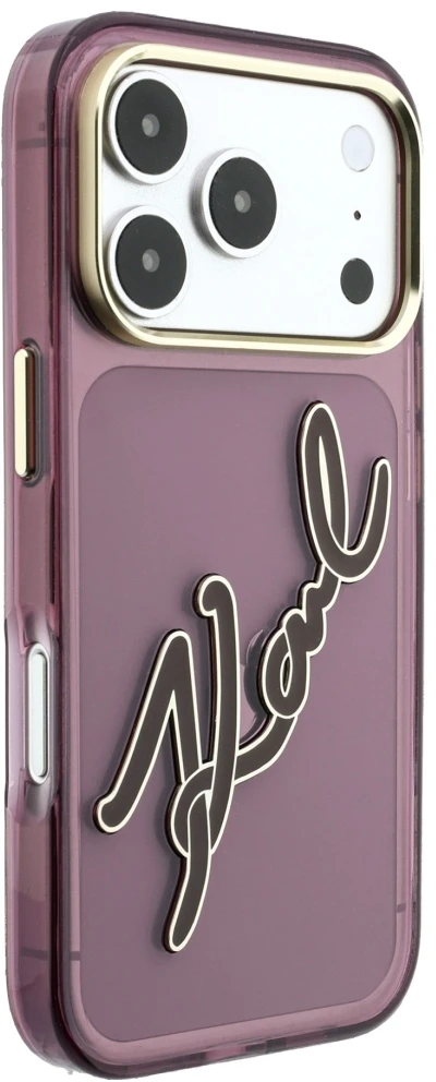 Dėklas Karl Lagerfeld IML Big Signature Resin Metal Frame case for iPhone 18 Pro / 17 Pro burgundy