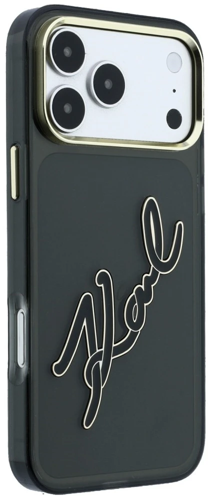 Dėklas Karl Lagerfeld IML Big Signature Resin Metal Frame Case for iPhone 18 Pro Max / 17 Pro Max - Juodas