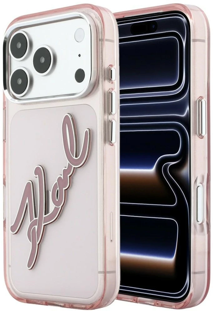 Dėklas Karl Lagerfeld IML Big Signature Resin Metal Frame Case for iPhone 18 Pro Max / 17 Pro Max - Rožinė