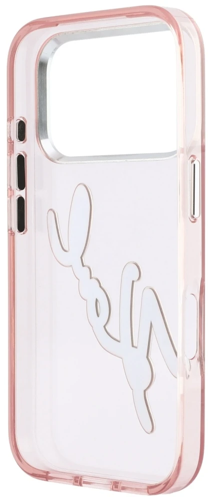 Dėklas Karl Lagerfeld IML Big Signature Resin Metal Frame Case, skirta iPhone 17 Pro / 18 Pro - Rožinė
