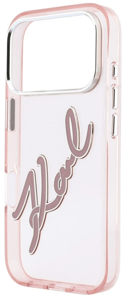 Dėklas Karl Lagerfeld IML Big Signature Resin Metal Frame Case for iPhone 18 Pro Max / 17 Pro Max - Rožinė