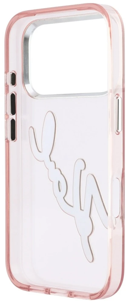 Dėklas Karl Lagerfeld IML Big Signature Resin Metal Frame Case for iPhone 18 Pro Max / 17 Pro Max - Rožinė