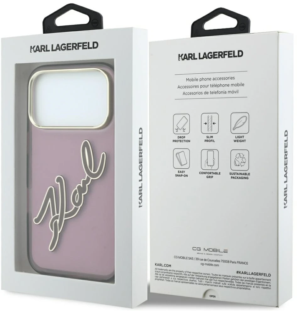 Dėklas Karl Lagerfeld IML Big Signature Resin Metal Frame case for iPhone 18 Pro / 17 Pro burgundy