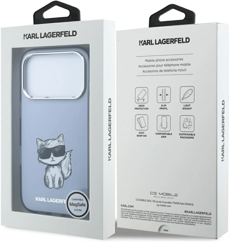 Dėklas Karl Lagerfeld IML Choupette Body Sketch Print MagSafe Case for iPhone 17 Pro / 18 Pro - Light Rožinė