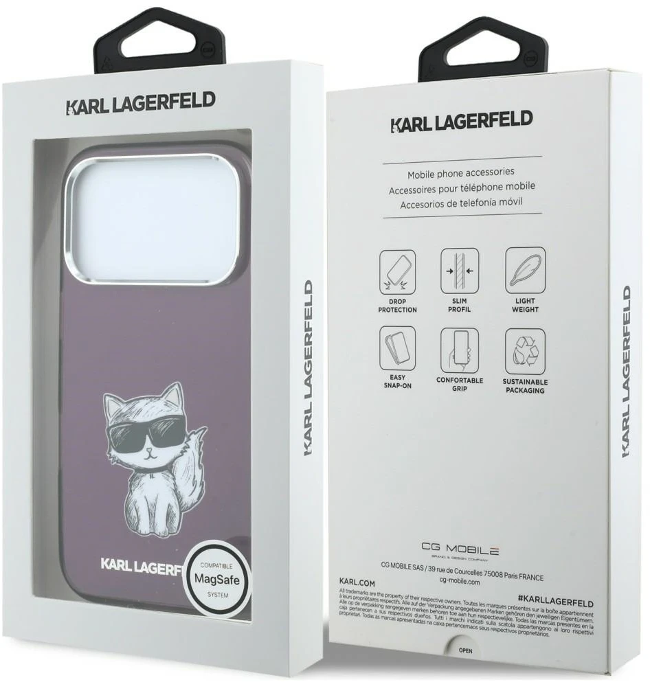 Dėklas Karl Lagerfeld IML Choupette Body Sketch Print MagSafe case for iPhone 18 Pro Max / 17 Pro Max burgundy