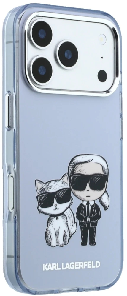 Dėklas Karl Lagerfeld IML Karl&Choupette Bodies Sketch Print MagSafe case for iPhone 17 Pro / 18 Pro - light mėlynas