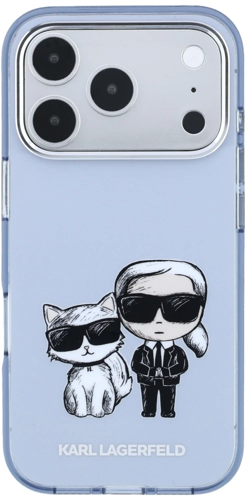 Dėklas Karl Lagerfeld IML Karl&Choupette Bodies Sketch Print MagSafe case for iPhone 17 Pro Max / 18 Pro Max - light mėlynas