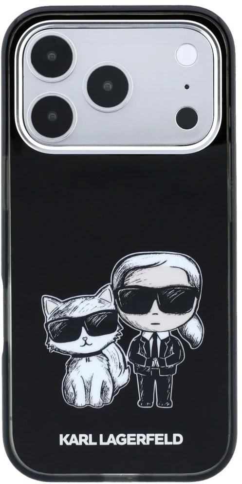 Dėklas Karl Lagerfeld IML Karl&Choupette Bodies Sketch Print MagSafe Case for iPhone 17 Pro / 18 Pro - Juodas