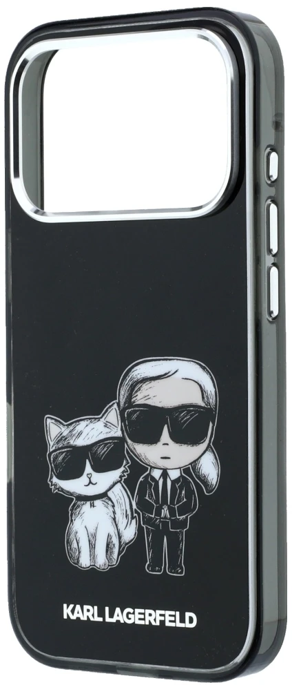 Dėklas Karl Lagerfeld IML Karl&Choupette Bodies Sketch Print MagSafe Case for iPhone 17 Pro / 18 Pro - Juodas