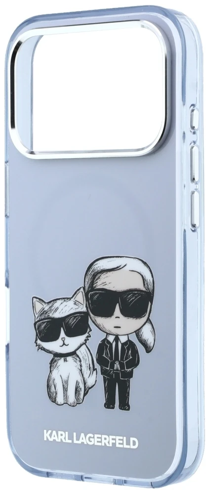 Dėklas Karl Lagerfeld IML Karl&Choupette Bodies Sketch Print MagSafe case for iPhone 17 Pro / 18 Pro - light mėlynas