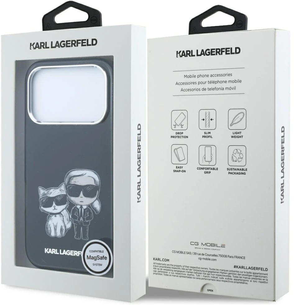 Dėklas Karl Lagerfeld IML Karl&Choupette Bodies Sketch Print MagSafe Case for iPhone 17 Pro / 18 Pro - Juodas