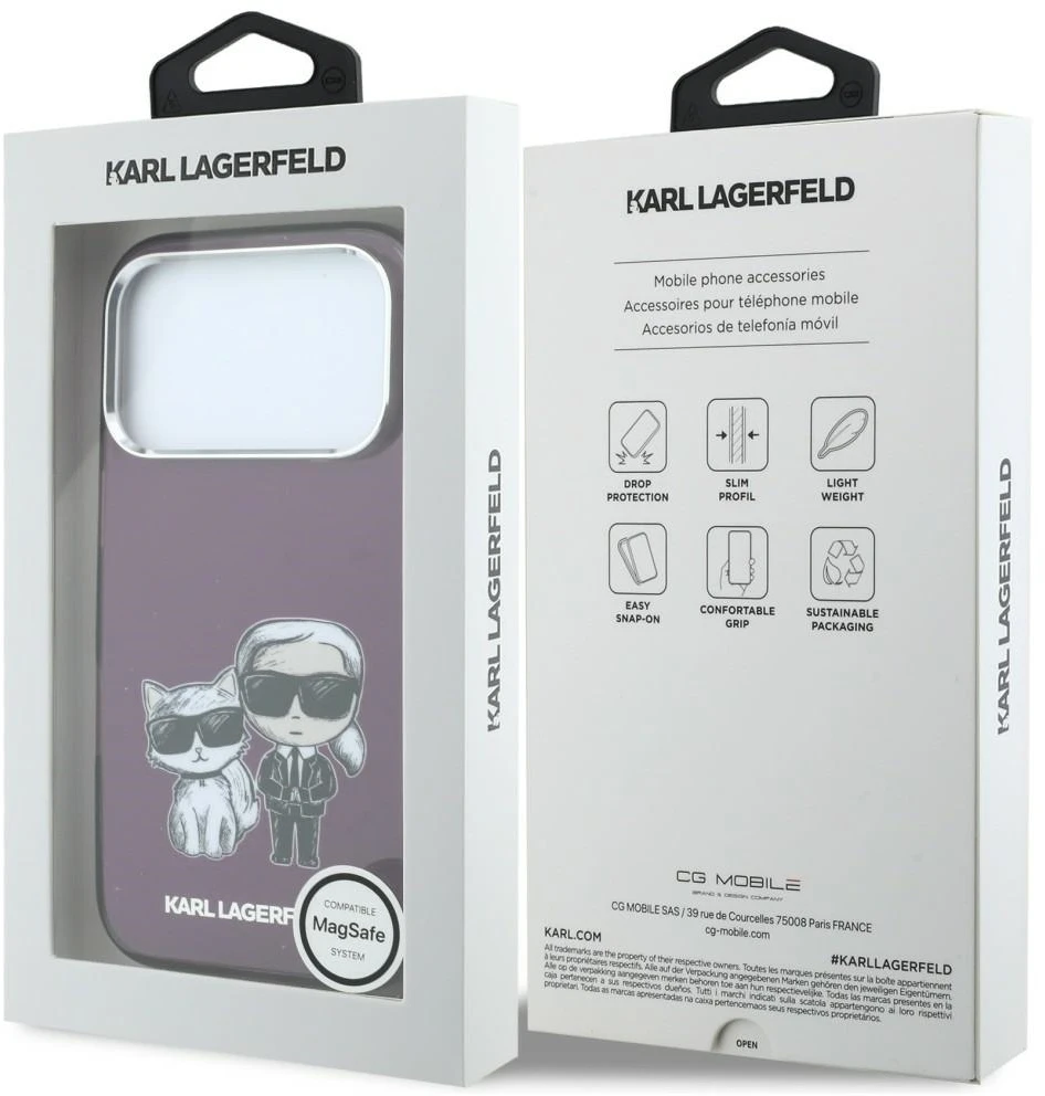 Karl Lagerfeld IML Karl&Choupette Bodies Sketch Print dėklas MagSafe, skirtas iPhone 17 Pro / 18 Pro – bordo spalvos