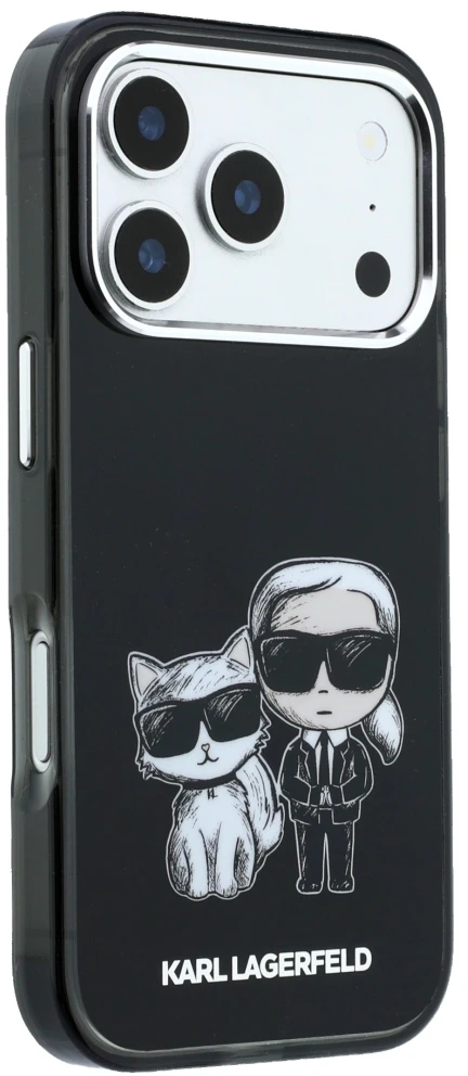 Dėklas Karl Lagerfeld IML Karl&Choupette Bodies Sketch Print MagSafe Case for iPhone 17 Pro / 18 Pro - Juodas