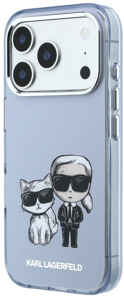 Dėklas Karl Lagerfeld IML Karl&Choupette Bodies Sketch Print MagSafe case for iPhone 17 Pro Max / 18 Pro Max - light mėlynas