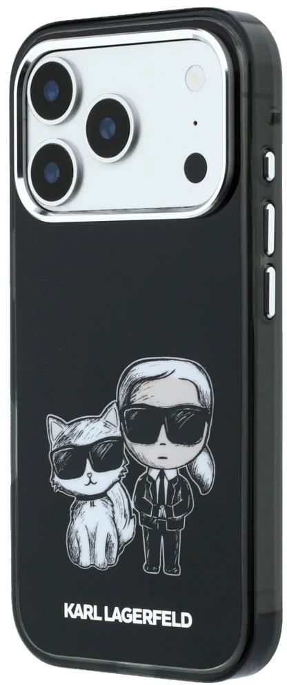 Dėklas Karl Lagerfeld IML Karl&Choupette Bodies Sketch Print MagSafe Case for iPhone 17 Pro / 18 Pro - Juodas