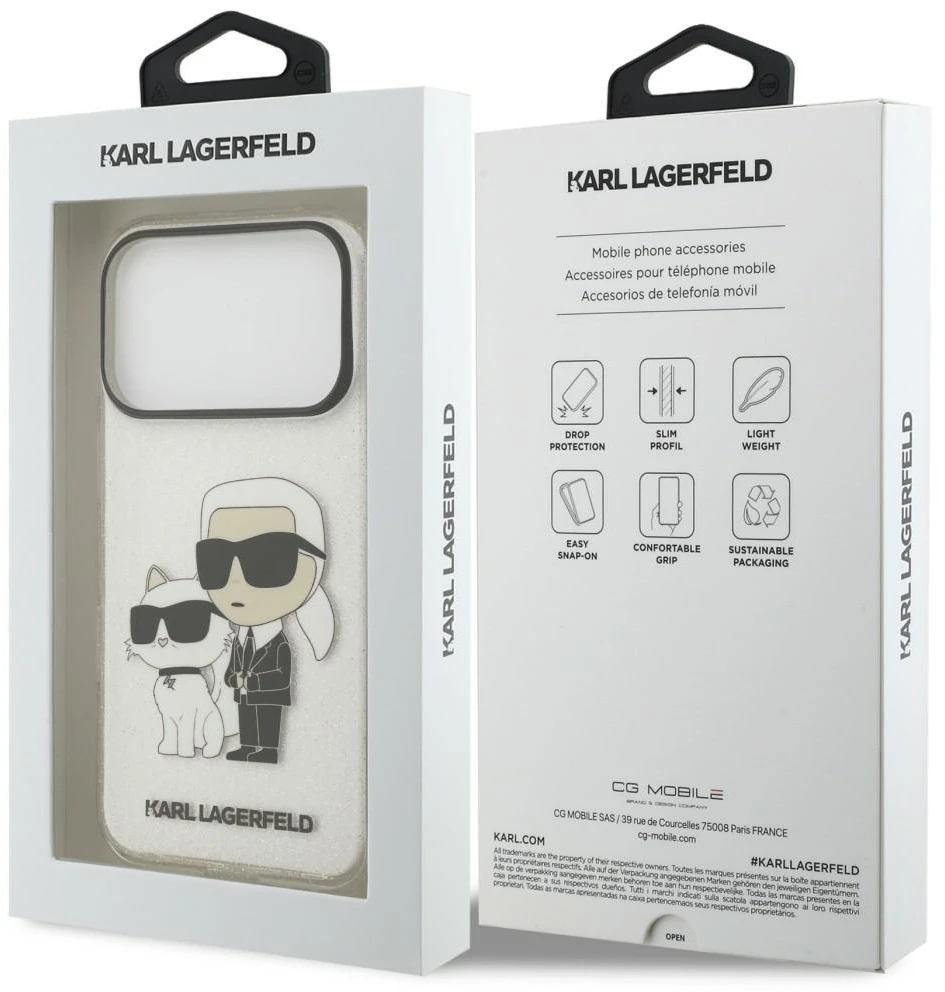 Dėklas Karl Lagerfeld IML NFT Glitter Karl&Choupette iPhone 18 Pro Max / 17 Pro Max permatomas
