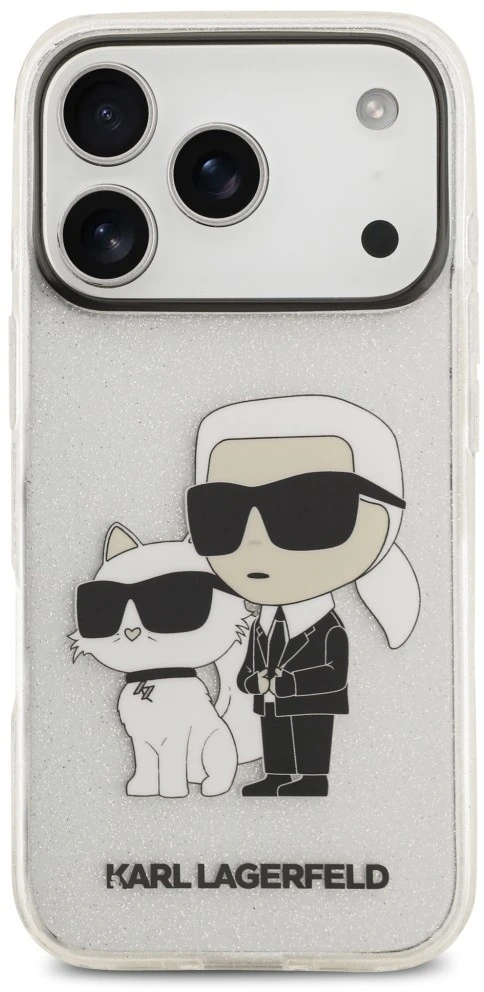 Dėklas Karl Lagerfeld IML NFT Glitter Karl&Choupette iPhone 18 Pro Max / 17 Pro Max permatomas