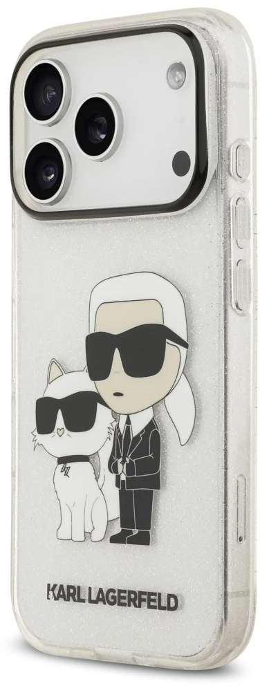 Dėklas Karl Lagerfeld IML NFT Glitter Karl&Choupette Case for iPhone 18 Pro / 17 Pro - Transparent
