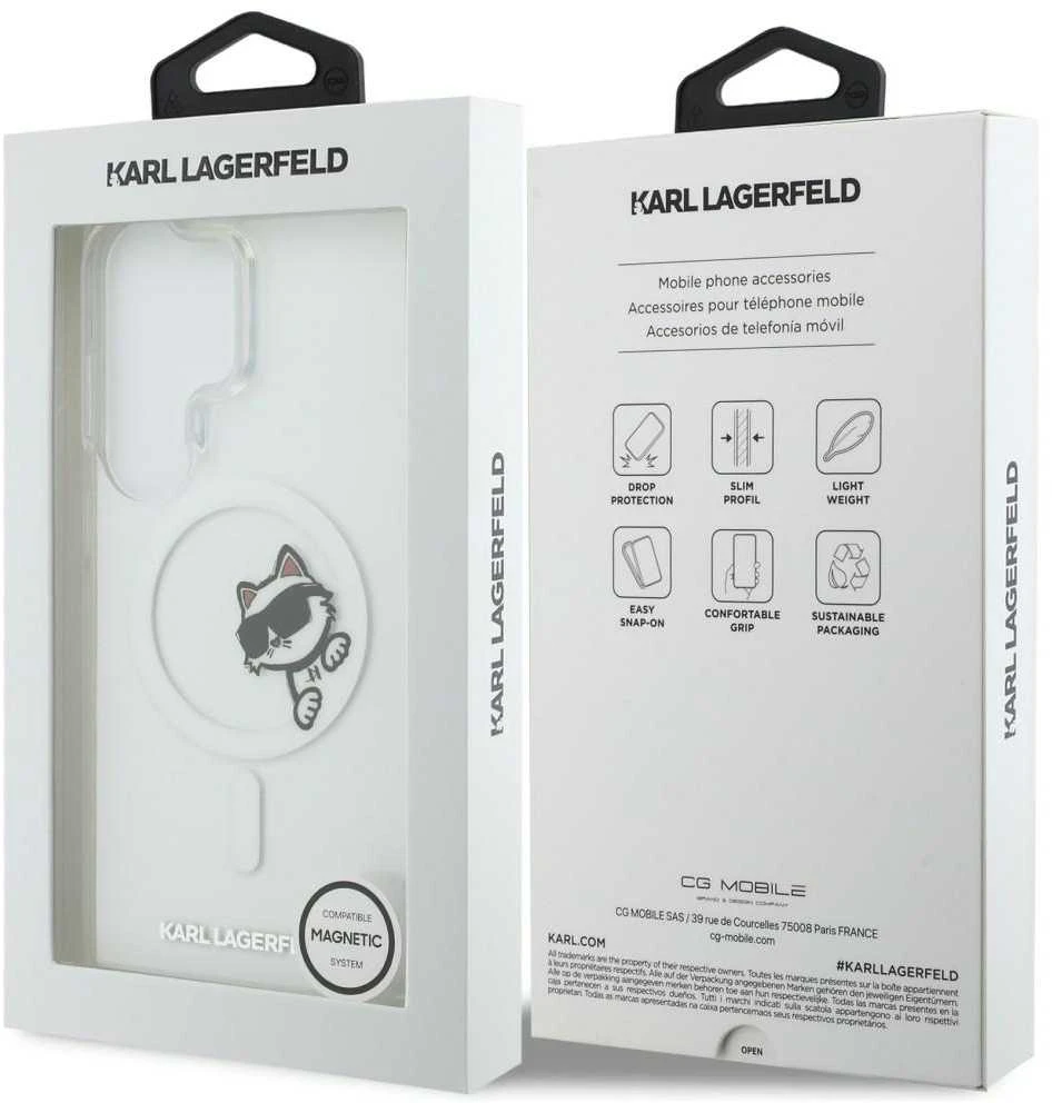Karl Lagerfeld IML Choupette Peekaboo Logo Magnetic dėklas skirtas Apple iPhone Samsung Galaxy S26 Ultra skaidrus