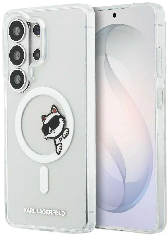 Karl Lagerfeld IML Choupette Peekaboo Logo Magnetic dėklas skirtas Apple iPhone Samsung Galaxy S26 Ultra skaidrus