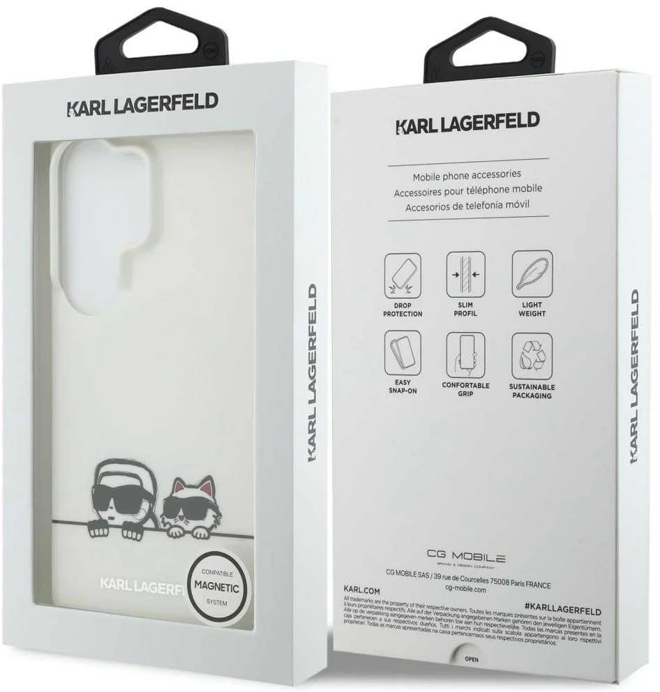 Karl Lagerfeld IML K&CH Peekaboo Logo Magnetic dėklas skirtas Apple iPhone Samsung Galaxy S26 Ultra baltos spalvos