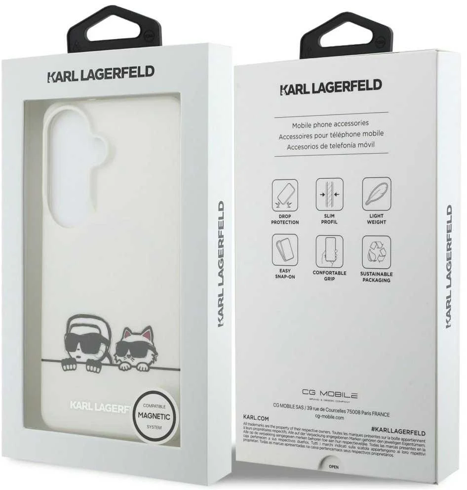 Karl Lagerfeld IML K&CH Peekaboo Logo Magnetic dėklas skirtas Apple iPhone Samsung Galaxy S26 baltos spalvos