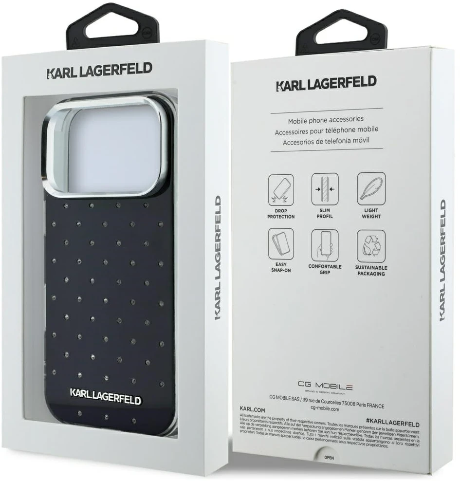Dėklas Karl Lagerfeld IML Rhinestones Allover and Electroplated Logo skirtas iPhone 18Pro Max/17 Pro Max b