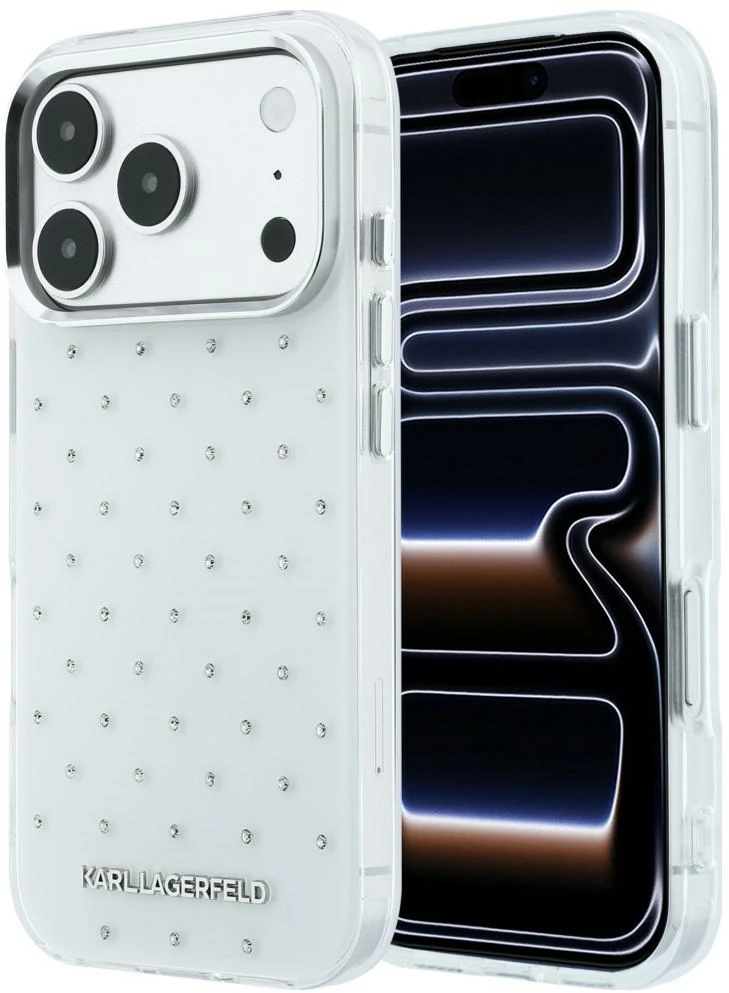 Dėklas Karl Lagerfeld IML Rhinestones Allover and Electroplated Logo skirtas iPhone 18 Pro Max /17 Pro Max