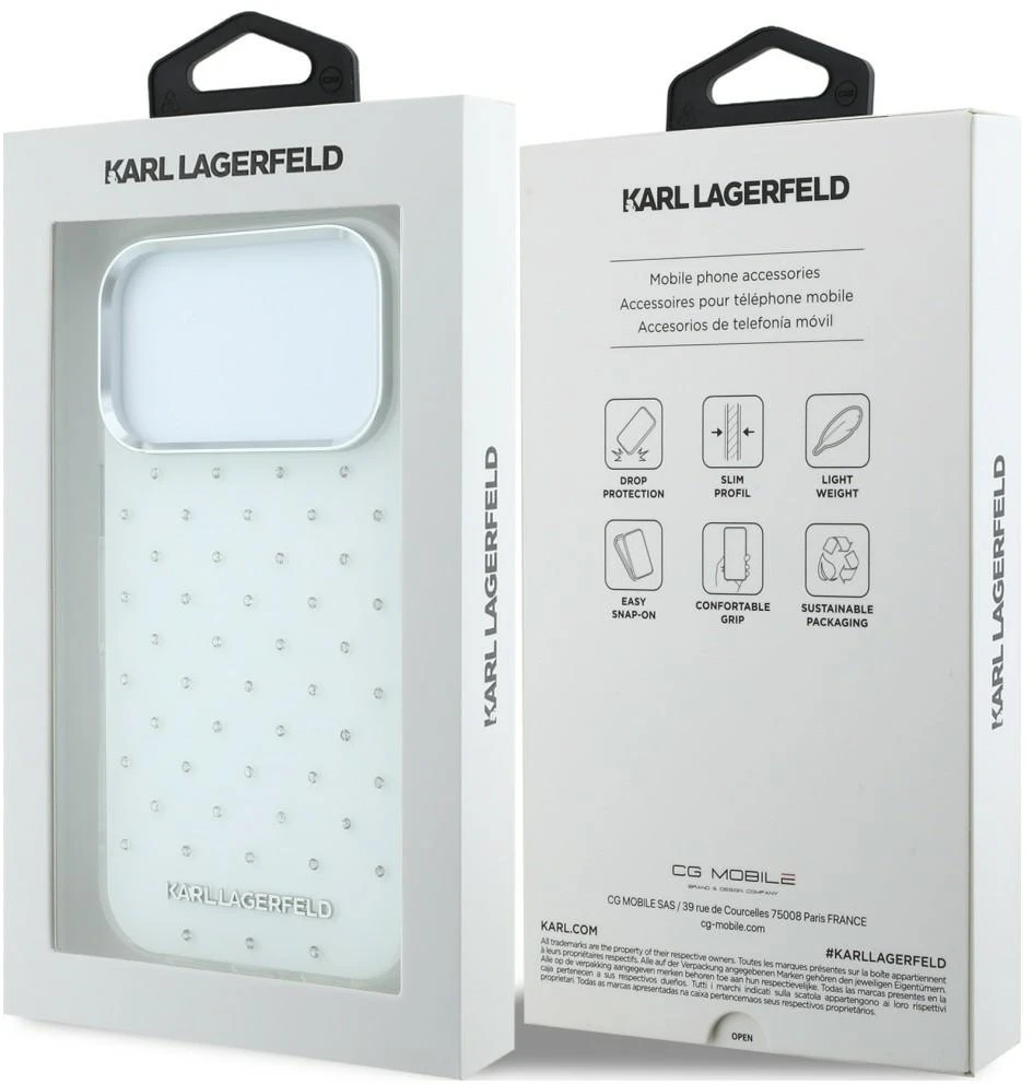 Dėklas Karl Lagerfeld IML Rhinestones Allover and Electroplated Logo skirtas iPhone 18 Pro Max /17 Pro Max