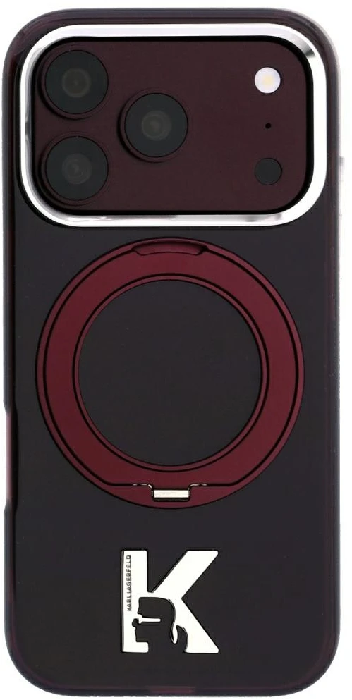Karl Lagerfeld IML Ring Stand 360 Kameo Metal MagSafe dėklas, skirtas iPhone 17 Pro / 18 Pro - bordo