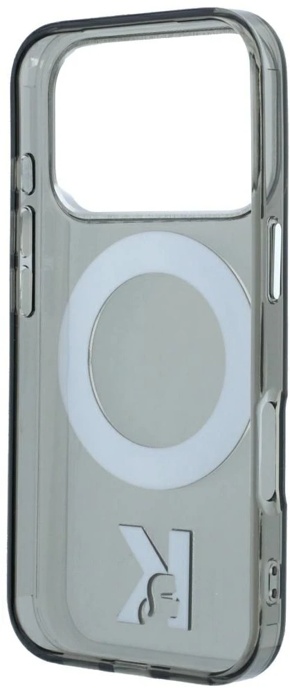 Dėklas Karl Lagerfeld IML Ring Stand 360 Kameo Metal MagSafe Case for iPhone 17 Pro Max / 18 Pro Max - Juoda
