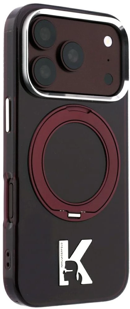 Karl Lagerfeld IML Ring Stand 360 Kameo Metal MagSafe dėklas, skirtas iPhone 17 Pro / 18 Pro - bordo
