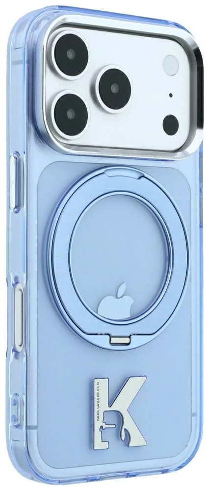 Dėklas Karl Lagerfeld IML Ring Stand 360 Kameo Metal MagSafe Case for iPhone 17 Pro Max / 18 Pro Max - Mėlyna