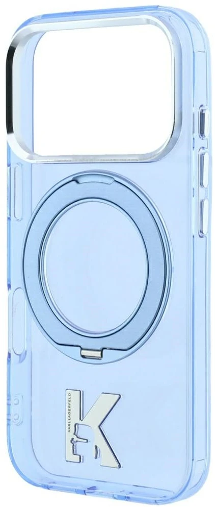 Dėklas Karl Lagerfeld IML Ring Stand 360 Kameo Metal MagSafe Case for iPhone 17 Pro Max / 18 Pro Max - Mėlyna