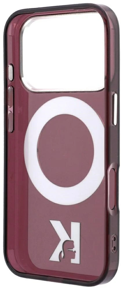 Karl Lagerfeld IML Ring Stand 360 Kameo Metal MagSafe dėklas, skirtas iPhone 17 Pro / 18 Pro - bordo