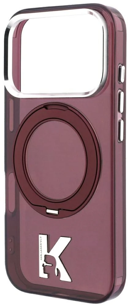 Karl Lagerfeld IML Ring Stand 360 Kameo Metal MagSafe dėklas, skirtas iPhone 17 Pro / 18 Pro - bordo
