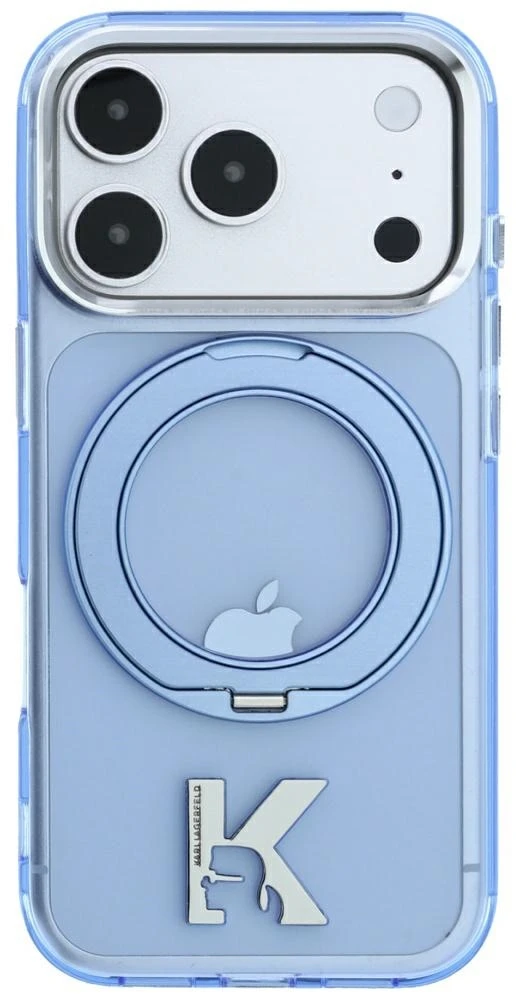 Dėklas Karl Lagerfeld IML Ring Stand 360 Kameo Metal MagSafe Case for iPhone 17 Pro Max / 18 Pro Max - Mėlyna