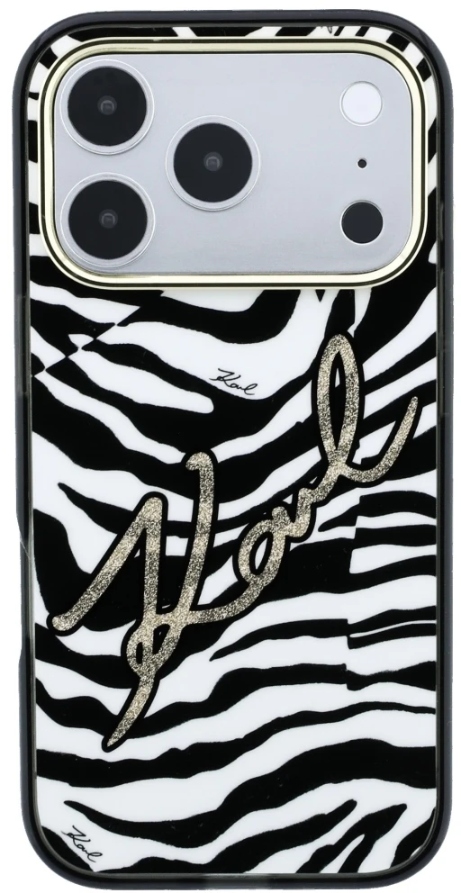 Dėklas Karl Lagerfeld IML Signature Zebra Glitter MagSafe Case for iPhone 17 Pro Max / 18 Pro Max - Gold