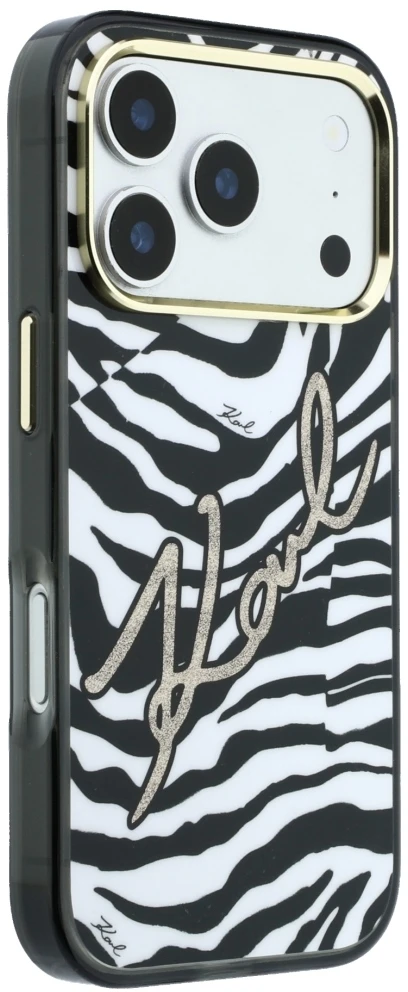 Dėklas Karl Lagerfeld IML Signature Zebra Glitter MagSafe Case for iPhone 17 Pro Max / 18 Pro Max - Gold